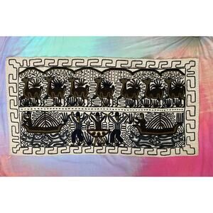 Vintage Peruvian Folk Art Embroidery 42” X 21.5” Wall Hanging Tapestry Peru Rug